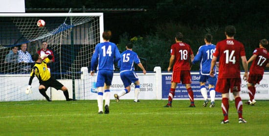 Kidderminster Harriers break the deadlock against Chasetown. Pic: Dave Birt