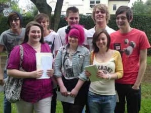 Chase Terrace Technology College students with their exam results
