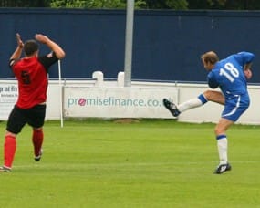 Dave Egan scores for Chasetown FC against Sheffield FC. Pic: Dave Birt