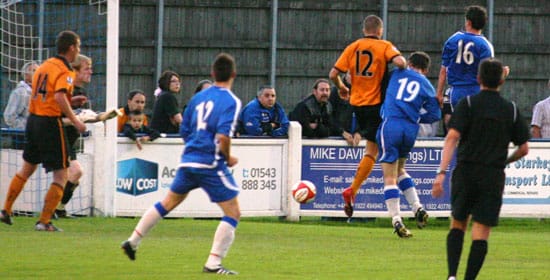 Duncan Swann-Horler scores for Chasetown FC against Wolves. Pic: Dave Birt
