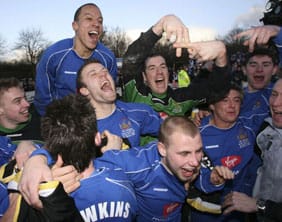 Chasetown's players celebrate after their game against Cardiff. Pic: The Birmingham Post and Mail