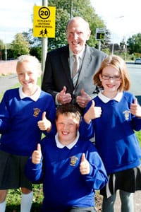 Beth Harding, Owen Elstone and Lauren Fox with Cllr Frank Lewis MBE