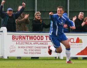 Chasetown striker Gary Birch celebrates his goal. Pic: Dave Birt