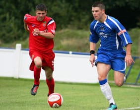 Grant Ryan tries to launch a Chasetown FC attack. Pic: Dave Birt