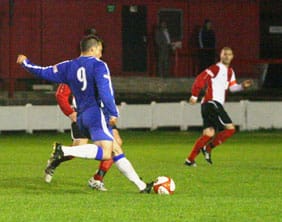 Gary Birch sets himself to score the winner for Chasetown. Pic: Dave Birt
