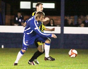 Chasetown's Ben Jevons battles for the ball. Pic: Dave Birt