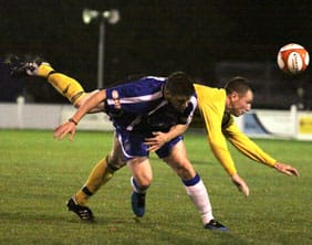 Chasetown's Grant Ryan tries to hold off his marker. Pic: Dave Birt