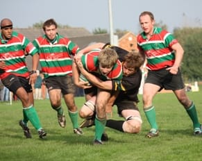 grahamshelley Graham Shelley tries to break a tackle. Pic: Joanne Gough