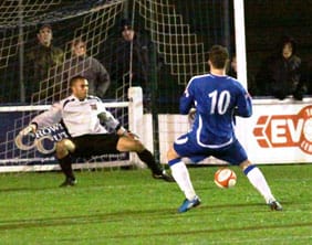 Grant Ryan slots home to wrap up the win for Chasetown. Pic: Dave Birt
