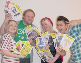 Kellie Humphrey, Richard Poynton, Emma Allen Lee Adams-Powell with some of the playbills