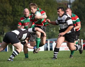 Lloyd Shelley tries to break a tackle. Pic: Joanne Gough