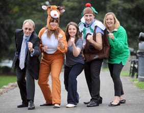 St-Giles-Hospice-Rudolph-Run-&-Pudding-Plod Steve Claymore, Laura Hastilow, Hannah McKenzie, Richard Finnigan and Sarah Shelton gear up for the festive fundraiser