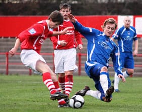 Chasetown's Ben Jevons makes a tackle. Pic: Dave Birt