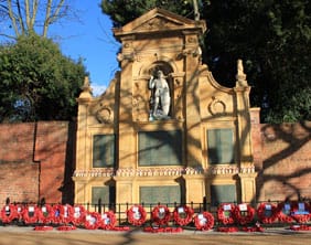 Garden-of-Remembrance-with-poppy-wreaths-v1 The memorial in Lichfield's Garden of Remembrance