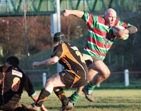 Mark Poole tries to break through the line for Burntwood RUFC. Pic: Joanne Gough