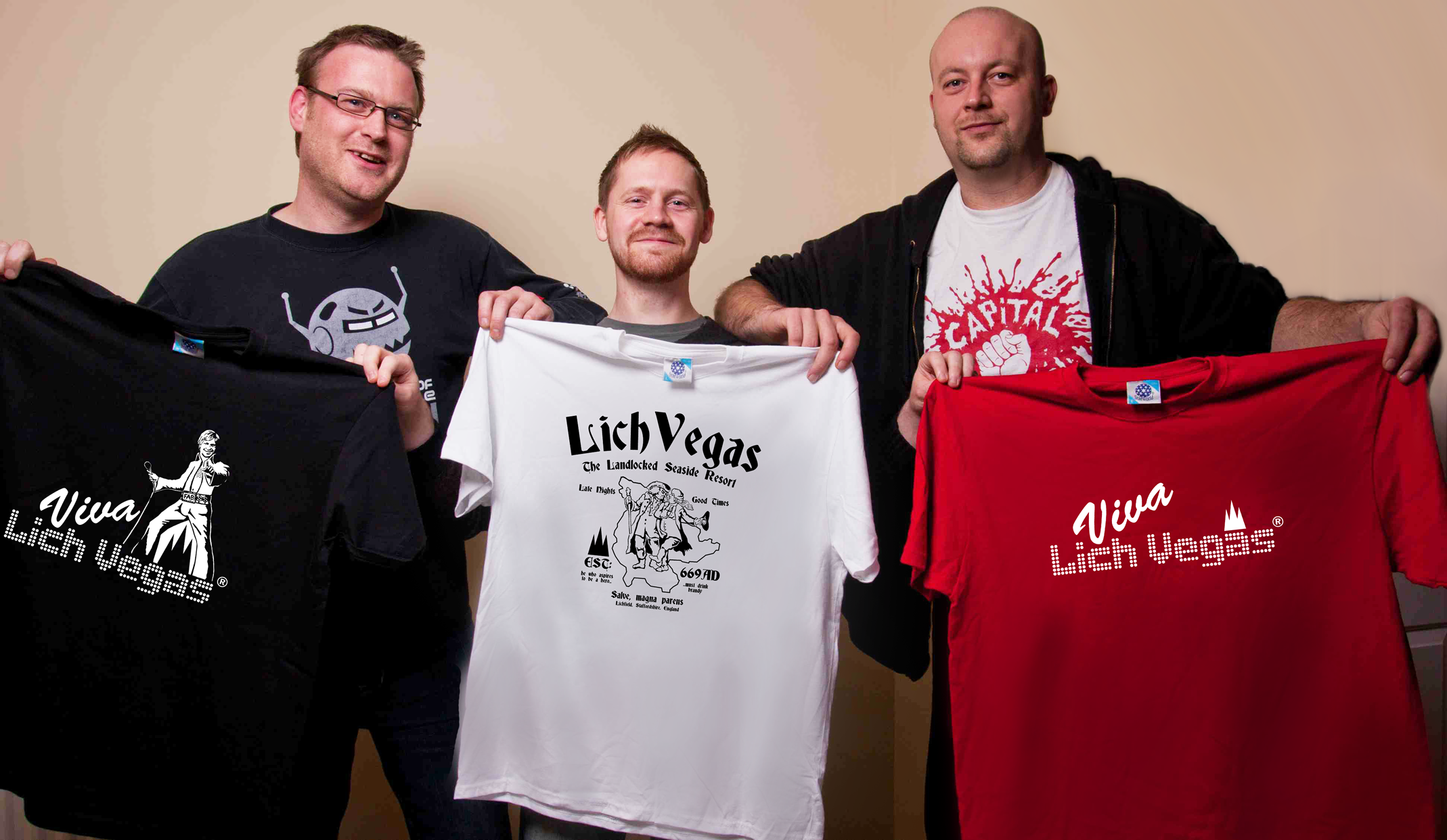 Andy Bennetts, Philip John and Andrew Fox with some of their new t-shirt designs. Andy Bennetts, Philip John and Andrew Fox with some of their new t-shirt designs.
