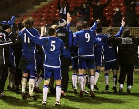chasetownsalute-to-the-fans Chasetown players celebrate in front of their fans. Pic: Dave Birt