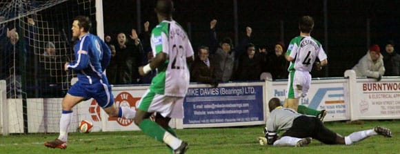 Chasetown's Gary Birch celebrates his goal against Kettering Town. Pic: Dave Birt