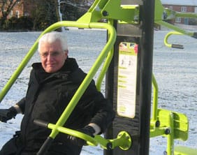 Keith Eagland tries the outdoor gym at Stowe Fields