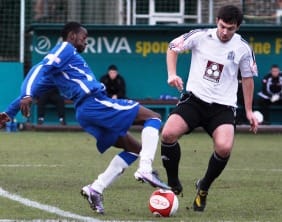 ramone stephens under pressure Ramone Stephens challenges for the ball. Pic: Dave Birt