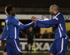 Ramone Stephens celebrates his goal. Pic: Dave Birt