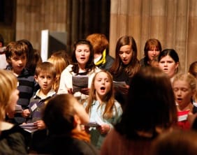 Children singing during Evensong