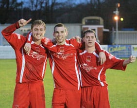 Chasetown's goal heroes celebrate. Pic: Dave Birt