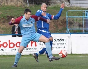 captain jimmy turner leads by example Chasetown skipper Jimmy Turner battles for the ball. Pic: Dave Birt