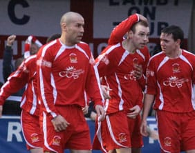 Richard Davies celebrates his goal. Pic: Dave Birt