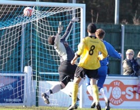 dean perrow 1-0 Dean Perrow's effort beats the Hucknall goalkeeper. Pic: Dave Birt