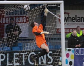 Ryan Price can do nothing to stop Eastleigh from equalising. Pic: Dave Birt