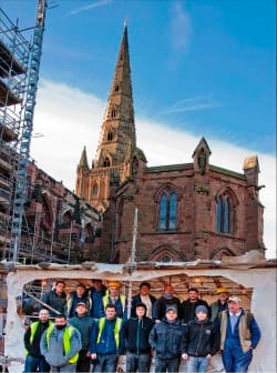 Stonemasons outside Lichfield Cathedral