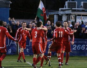 Chasetown's players congratulate each other on the win. Pic: Dave Birt