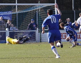 Ben Jevons puts Chasetown in front. Pic: Dave Birt