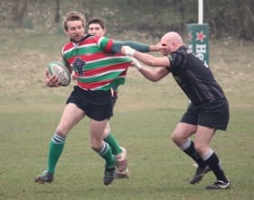 Graham Shelley breaks a tackle. Pic: Joanne Gough