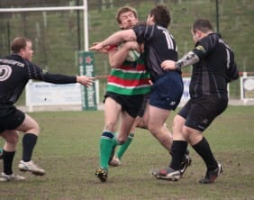 GrahamShelley2 Burntwood's Graham Shelley is tackled. Pic: Joanne Gough