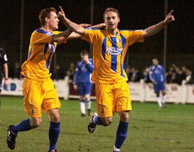 Paul Connor celebrates putting Mansfield Town 1-0 in front. Pic: Dave Birt