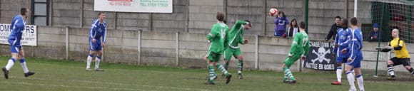 richard-davies-20-yard-rocket-3-0 Richard Davies fires home a shot from outside the area to wrap up Chasetown's 3-0 win at Burscough. Pic: Dave Birt