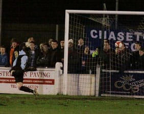 Paul Connor's strike beats Chasetown goalkeeper Ryan Price. Pic: Dave Birt