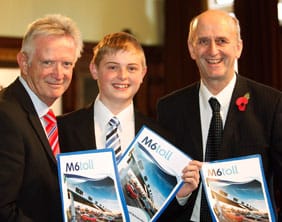 Scholarshipm6toll Tom Fanning Elliot Payne and Staffordshire County Council leader Philip Atkins