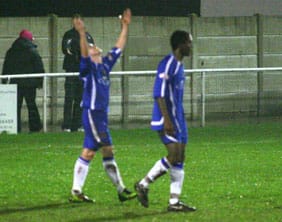 Danny Smith celebrates making it 4-0. Pic: Dave Birt