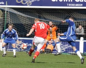 Andy Ring makes it 2-0 to Stocksbridge Park Steels. Pic: Dave Birt