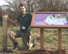 chris walsh healthy heathland info board Chris Walsh with the new Gentleshaw commons signs