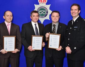 DC Chris Alford, DS Mitchell Thomas and DI Kevin Mulligan with Chief Supt Mick Harrison