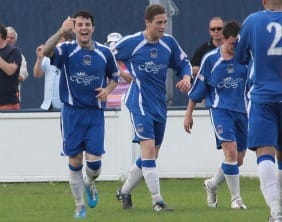 Dean Perrow celebrates his goal. Pic: Dave Birt