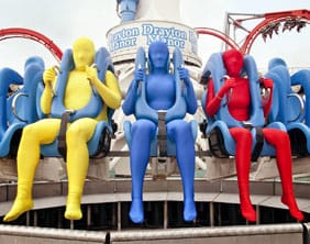 People wearing Morphsuits at Drayton Manor Theme Park