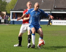Chasetown's Gary Hay holds the ball up. Pic: Dave Birt