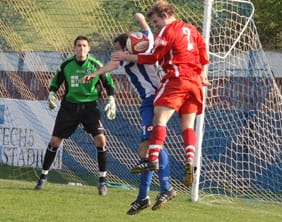 Chasetown's John Branch leaps highest. Pic: Dave Birt