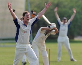 Jim Howard appealing for LBW decision against Hawkins. Pic: Nigel Parker/format94