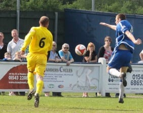 Richard Davies scores Chasetown's fourth goal. Pic: Dave Birt